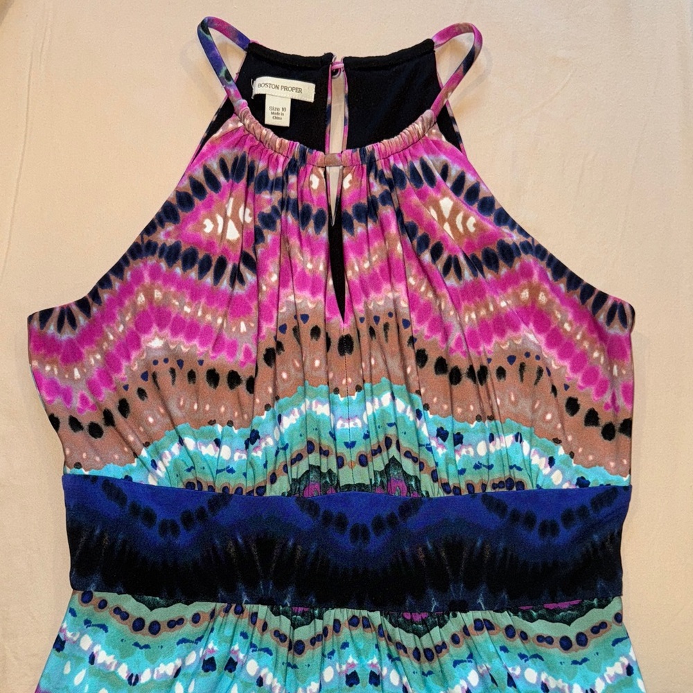 Boston Proper Multicolor Halter Maxi Dress Size 10 Like New